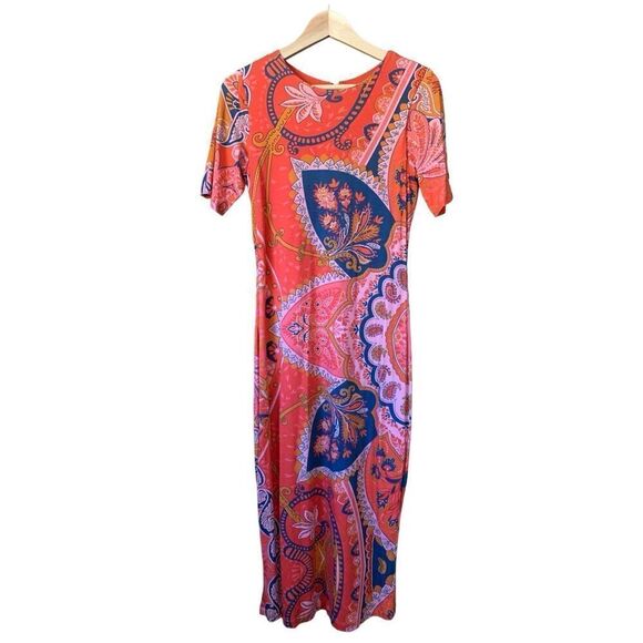 Farm Rio X Anthropologie Giannina Knit Midi Dress Orange Multi Size S - Picture 4 of 12